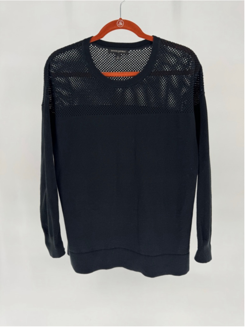 Banana Republic Woman's Medium Black Mesh Crew Neck Sweater